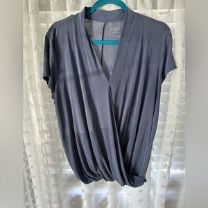 Blue V Neck Blouse, Loft Outlet, Size L